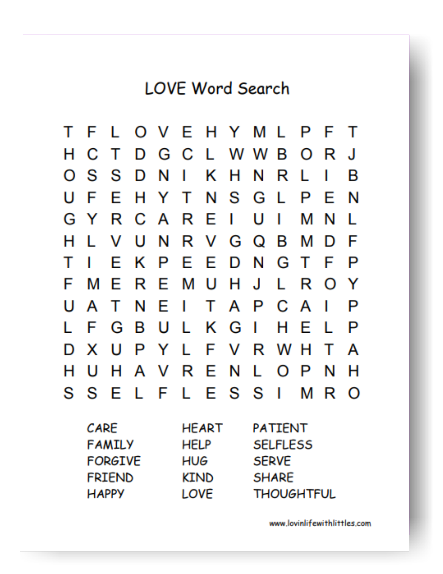 Love Word Search Picture Lovin Life With Littles